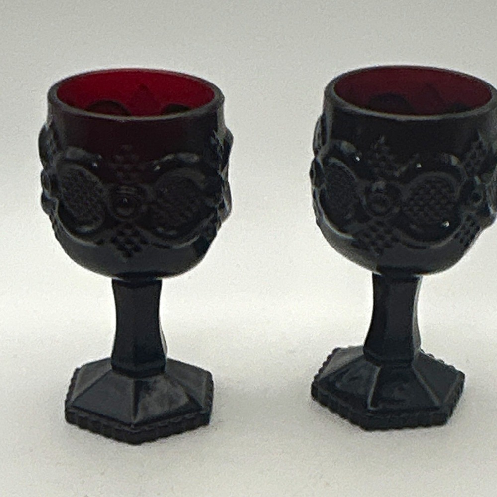 Vintage Avon Cape Cod Ruby Red Glass Goblet Cordials Set of 2 1970s